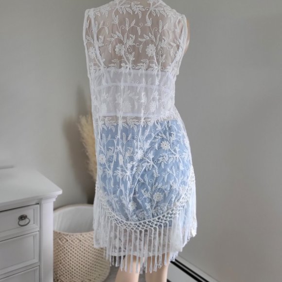 Fringe lace open cardigan kimono coastal cowgirl bohemian - Picture 6 of 7